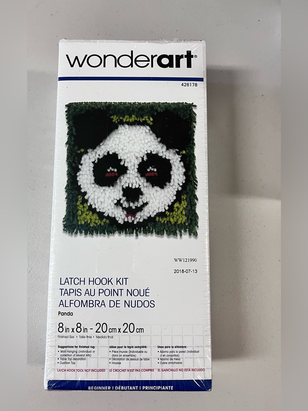 NIP Wonderart Panda Latch Hook Kit 8" x 8" 426178 Fiber Arts Crafts Dorm Decor